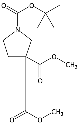• 1,3,3-Pyrrolidinetricarboxylic acid, 1-(1,1-dimethylethyl) 3,3-dimethyl ester
