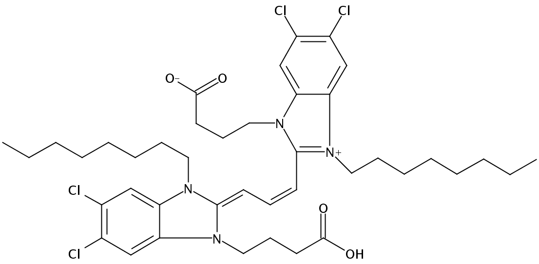 3-(3-羧基-丙基)-2-[3-[3-(3-羧基-丙基)-5,6-二氯-1-辛基-1,3-二氢-苯并咪唑-2-亚基]-丙烯基]-5,6-二氯-1- 辛基-3H-苯并咪唑鎓氢氧化物,内盐