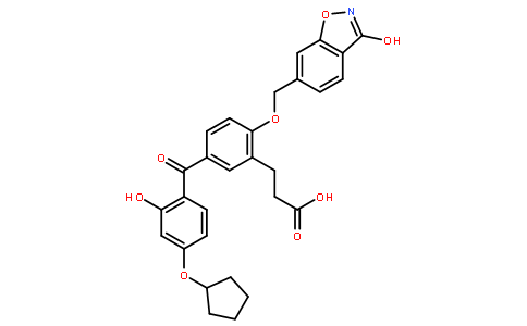 3-[5-[4-(cyclopentoxy)-2-hydroxy-benzoyl]-2-[(3-hydroxy-1,2-benzo xazol-6-yl)methoxy]phenyl]propanoic acid