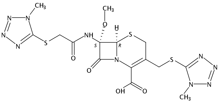 (6R,7S)-7-methoxy-7-[[2-(1-methyltetrazol-5-yl)sulfanylacetyl]amino]-3-[(1-methyltetrazol-5-yl)sulfanylmethyl]-8-oxo-5-thia-1-azabicyclo[4.2.0]oct-2-ene-2-carboxylic acid