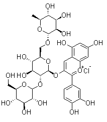 3-[(O-6-去氧-alpha-L-吡喃甘露糖基-(1->6)-O-[D-葡萄糖基-(1->2)]-beta-D-葡萄糖基)氧基]-2-(3,4-二羟基苯基)-5,7-二羟基-1-苯并吡喃氯化物