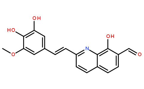 2-[2-(3,4-二羟基-5-甲氧基-苯基)-乙烯基]-8-羟基-喹啉-7-甲醛