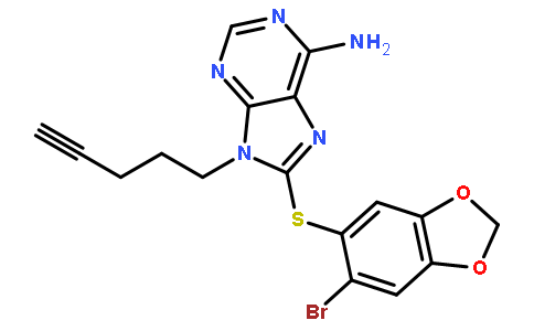 8-((6-溴苯并[d][1,3]二氧代-5-基)硫代)-9-(4-戊炔-1-基)-9h-嘌呤-6-胺