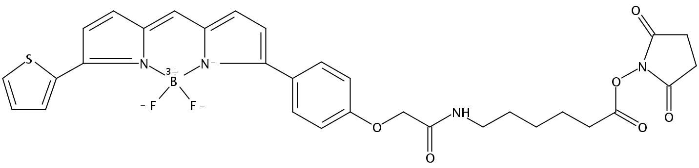 EverFluor TR-X, SE  [6-(((4-(4,4-Difluoro-5-(2-Thienyl)-4-Boro,3a,4a-Diaza-s-Indacene-3-yl)phenoxy)acetyl) amino) hexanoic acid, Succinimidyl Ester] [Known as BODIPY® TR-X, SE  TM of Molecular Probes]