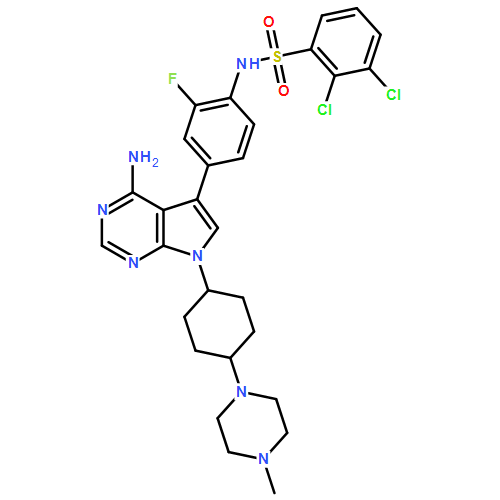 反式-N-[4-[4-氨基-7-[4-(4-甲基哌嗪基)环己基]-7H-吡咯并[2,3-d]嘧啶-5-基]-2-氟苯基]-2,3-二氯苯磺酰胺 *
