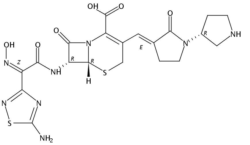 (6R,7R)-7-[[(2Z)-2-(5-amino-1,2,4-thiadiazol-3-ylidene)-2-nitrosoacetyl]amino]-8-oxo-3-[(E)-[2-oxo-1-[(3R)-pyrrolidin-3-yl]pyrrolidin-3-ylidene]methyl]-5-thia-1-azabicyclo[4.2.0]oct-2-ene-2-carboxylic acid