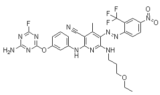 2-[[3-[(4-氨基-6-氟-1,3,5-三嗪-2-基)氧基]苯基]氨基]-6-[(3-乙氧基丙基)氨基]-4-甲基-5-[2-[4-硝基-2-(三氟甲基)苯基]偶氮基]-3-氰基吡啶