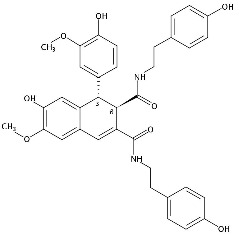 2,3-萘二甲酰胺,1,2-二氢-7-羟基-1-(4-羟基-3-甲氧苯基)-N2,N3-二[2-(4-羟基苯基)乙基]-6-甲氧基-,(1R,2S)-rel-