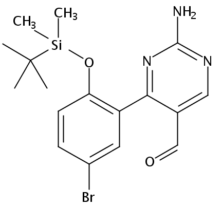 • 5-Pyrimidinecarboxaldehyde, 2-amino-4-[5-bromo-2-[[(1,1-dimethylethyl)dimethylsilyl]oxy]phenyl]-