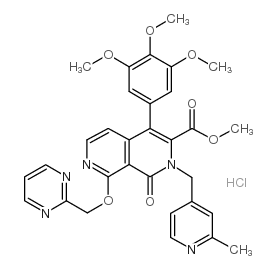 T 0156 hydrochloride,1,2-Dihydro-2-[(2-methyl-4-pyridinyl)methyl]-1-oxo-8-(2-pyrimidinylmethoxy)-4-(3,4,5-trimethoxyphenyl)-2,7-naphthyridine-3-carboxylicacidmethylesterhydrochloride