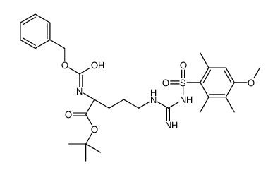 2-Methyl-2-propanyl N2-[(benzyloxy)carbonyl]-N5-{N-[(4-methoxy-2,3,6-trimethylphenyl)sulfonyl]carbamimidoyl}-L-ornithinate