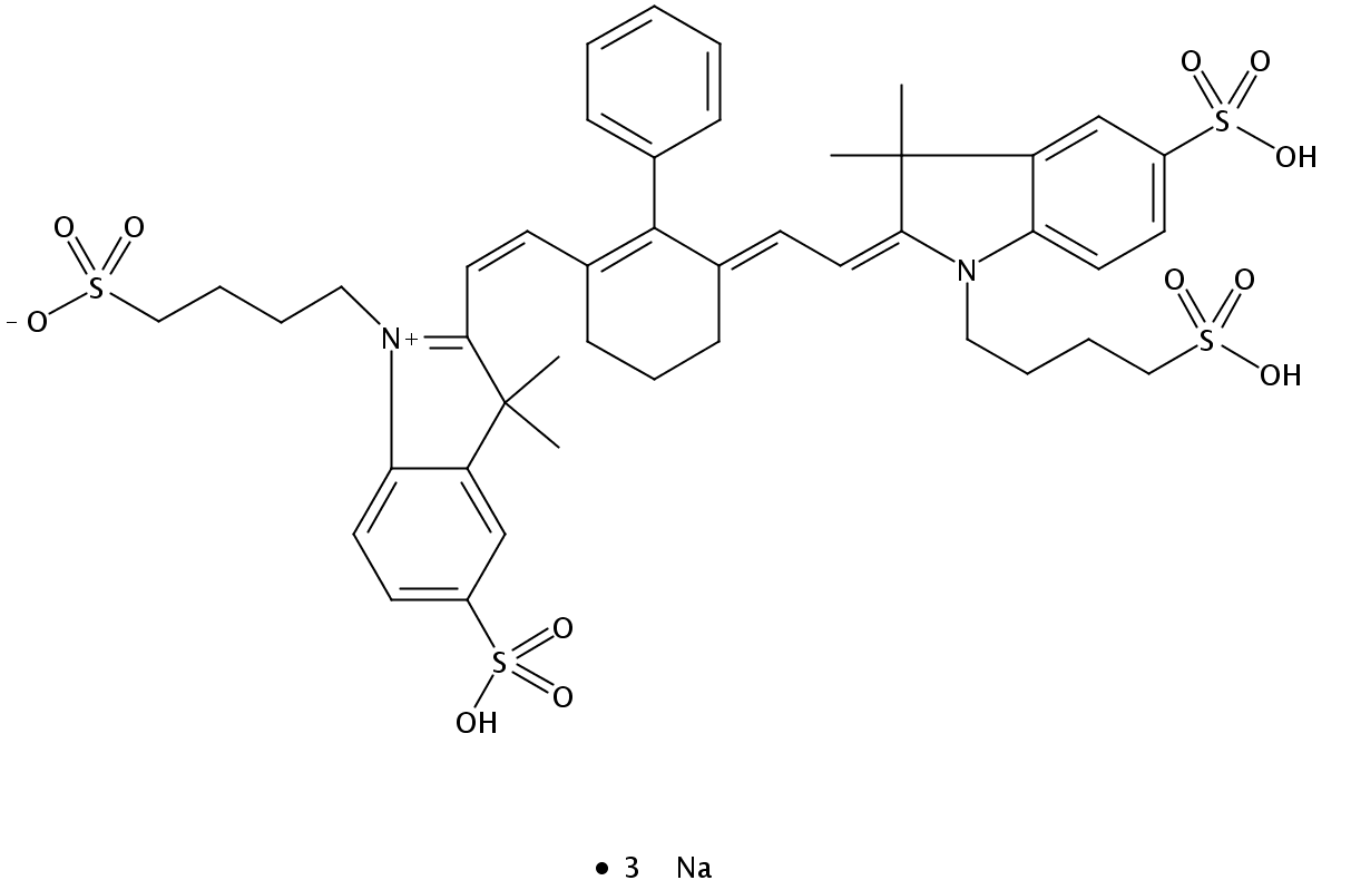 2-[2-(3-[2-[3,3-二甲基-5-硫代-1-(4-硫代丁基)-1,3-二氢-吲哚-2-亚基]-亚乙基]-2-苯基-环己-1-烯基)-乙烯基]-3,3- 二甲基-5-硫代-1-(4-硫代丁基)-3H-吲哚鎓氢氧化物,内盐,三钠盐