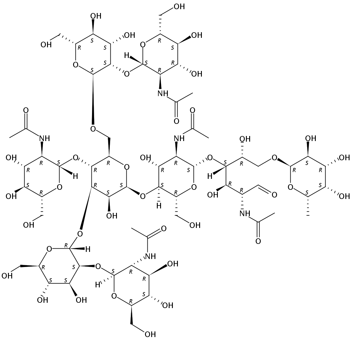 Asialo, agalacto, bisected, biantennary fucosylated (NGA2FB)