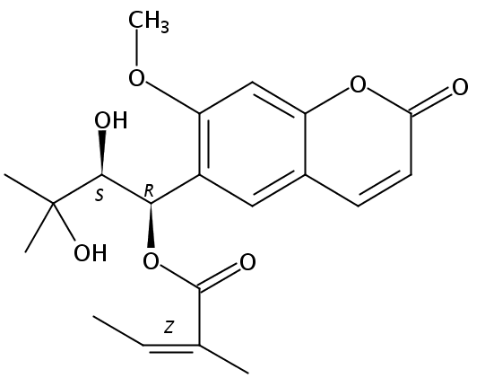 2-丁烯酸,2-甲基-,(1R,2S)-2,3-二羟基-1-(7-甲氧基-2-羰基-2H-1-苯并吡喃-6-基)-3-甲基丁基酯,  (2Z)-