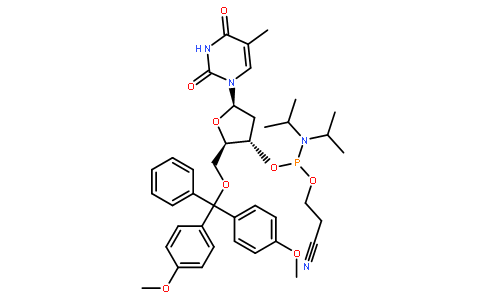 5’-(4,4’-二甲氧基三苯基)-3’-脱氧胸苷 2’-(2-氰乙基-N,N-二异丙基)亚磷酰胺