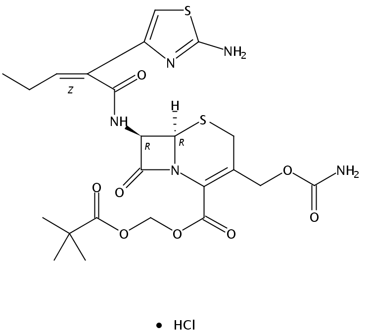 2,2-dimethylpropanoyloxymethyl (6R,7R)-7-[[(Z)-2-(2-amino-1,3-thiazol-4-yl)pent-2-enoyl]amino]-3-(carbamoyloxymethyl)-8-oxo-5-thia-1-azabicyclo[4.2.0]oct-2-ene-2-carboxylate,hydrochloride