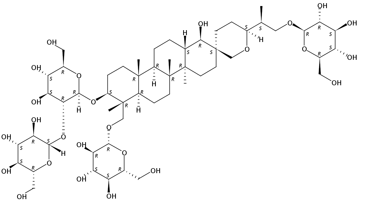 b-D-吡喃葡萄糖苷,(1R,2S,4aR,4bR,6'S,6aR,7R,8S,10aR,10bR,12aS)-7-[(b-D-吡喃葡萄糖氧基)甲基]-6'-[(1S)-2-(b-D-吡喃葡萄糖氧基)-1-甲基乙基]十八氢-1-羟基-4a,4b,7,10a-四甲基螺[屈-2(1H),3'(4'H)-[2H]吡喃]-8-基2-O-b-D-葡萄吡喃