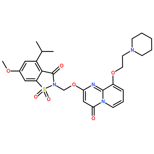 2-[[6-甲氧基-4-(1-甲基乙基)-1,1-二氧并-3-氧代-1,2-苯并异噻唑-2(3H)-基]甲氧基]-9-[2-(1-哌啶基)乙氧基]-4H-吡啶并[1,2-a]嘧啶-4-酮