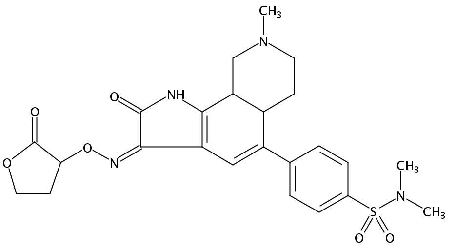 (Z)-N,N-Dimethyl-4-(8-methyl-2-oxo-3-(((2-oxotetrahydrofuran-3-yl)oxy)imino)-2,3,5a,6,7,8,9,9a-octahydro-1H-pyrrolo[3,2-h]isoquinolin-5-yl)benzenesulfonamide