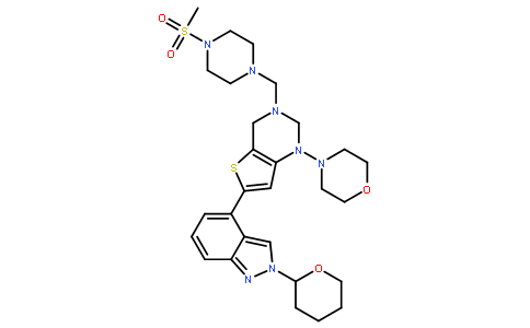 3-{[4-(Methylsulfonyl)-1-piperazinyl]methyl}-1-(4-morpholinyl)-6- [2-(tetrahydro-2H-pyran-2-yl)-2H-indazol-4-yl]-1,2,3,4-tetrahydro thieno[3,2-d]pyrimidine
