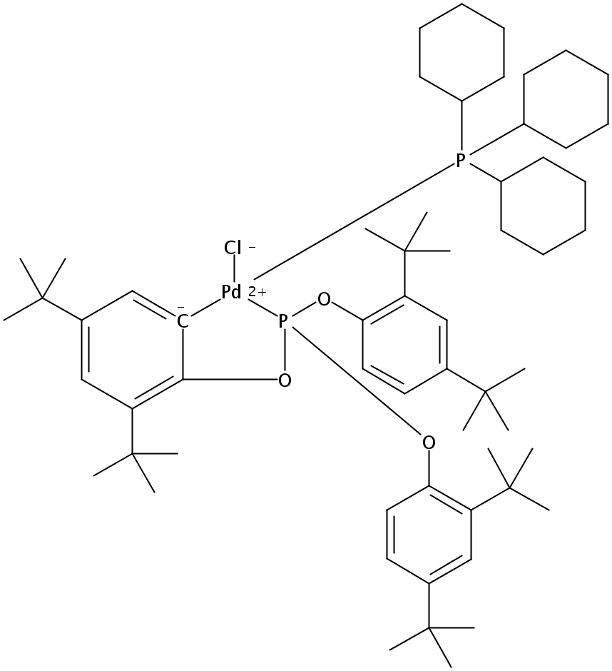 Chloro(η2-P,C-tris(2,4-di-tert-butylphenyl)phosphite)(tricyclohexylphosphine)palladium(II),  SamCat