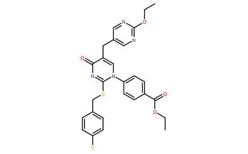 4-[5-[(2-乙氧基-5-嘧啶)甲基]-2-[[(4-氟苯基)甲基]硫代]-4-氧代-1(4H)-嘧啶]-苯甲酸乙酯