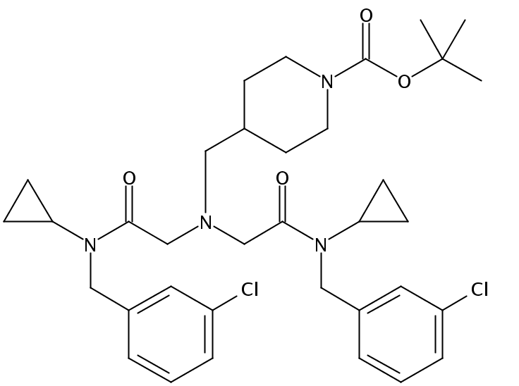 tert-Butyl 4-((bis(2-((3-chlorobenzyl)(cyclopropyl)amino)-2-oxoethyl)amino)methyl)piperidine-1-carboxylate