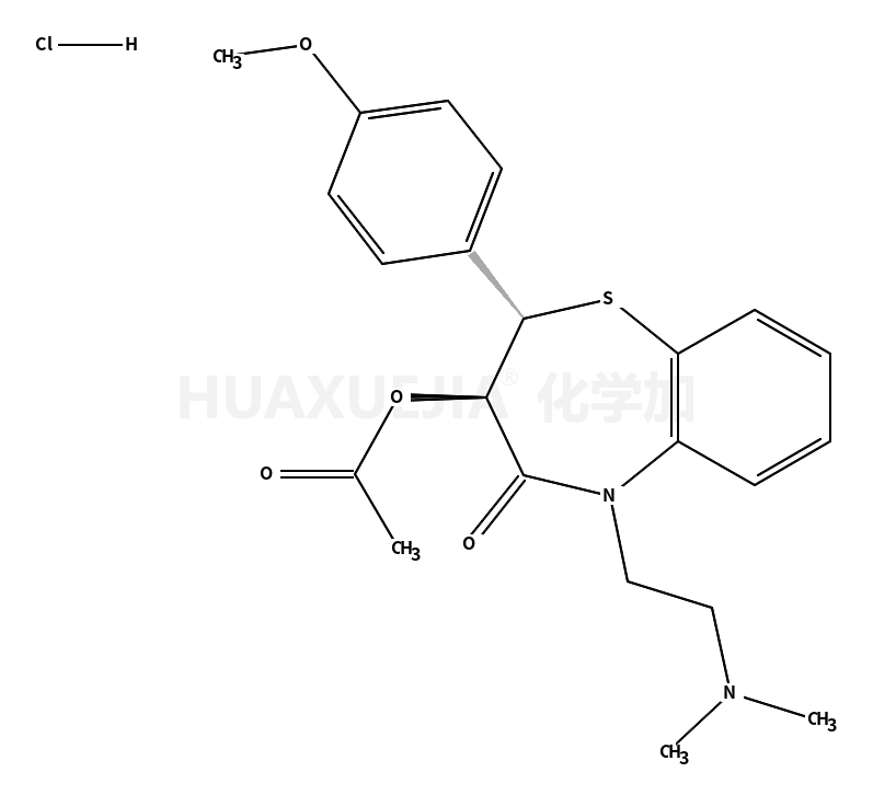 1,5-苯并硫氮杂卓-4(5H)-酮,  3-(乙酰氧基)-5-[2-(二甲氨基)乙基]-2,3-二氢-2-(4-甲氧苯基)-,  盐酸盐, (2R-反)-