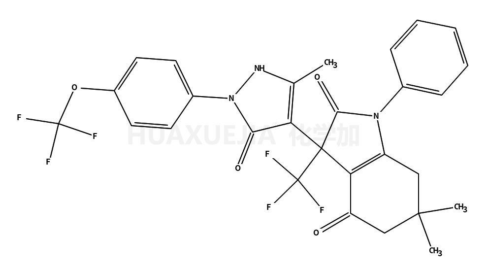 6,6-dimethyl-3-[5-methyl-3-oxo-2-[4-(trifluoromethoxy)phenyl]-1H-pyrazol-4-yl]-1-phenyl-3-(trifluoromethyl)-5,7-dihydroindole-2,4-dione