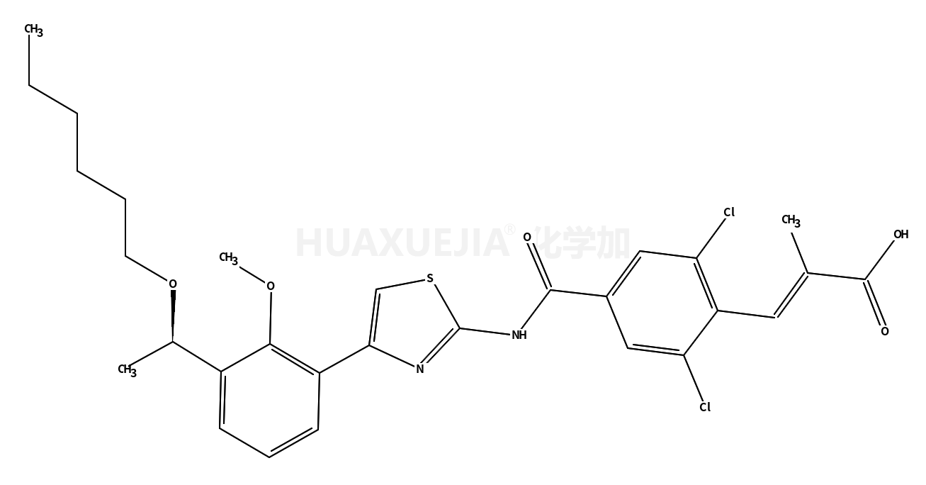 2-Propenoic acid, 3-[2,6-dichloro-4-[[[4-[3-[(1S)-1-(hexyloxy)ethyl]-2-methoxyphenyl]-2-thiazolyl]amino]carbonyl]phenyl]-2-methyl-, (2E)-