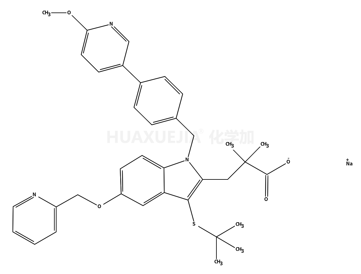 sodium,3-[3-tert-butylsulfanyl-1-[[4-(6-methoxypyridin-3-yl)phenyl]methyl]-5-(pyridin-2-ylmethoxy)indol-2-yl]-2,2-dimethylpropanoate