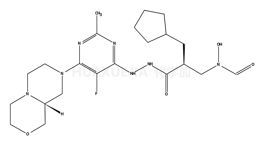 N-[(2R)-3-[2-[6-[(9aS)-3,4,6,7,9,9a-hexahydro-1H-pyrazino[2,1-c][1,4]oxazin-8-yl]-5-fluoro-2-methylpyrimidin-4-yl]hydrazinyl]-2-(cyclopentylmethyl)-3-oxopropyl]-N-hydroxyformamide