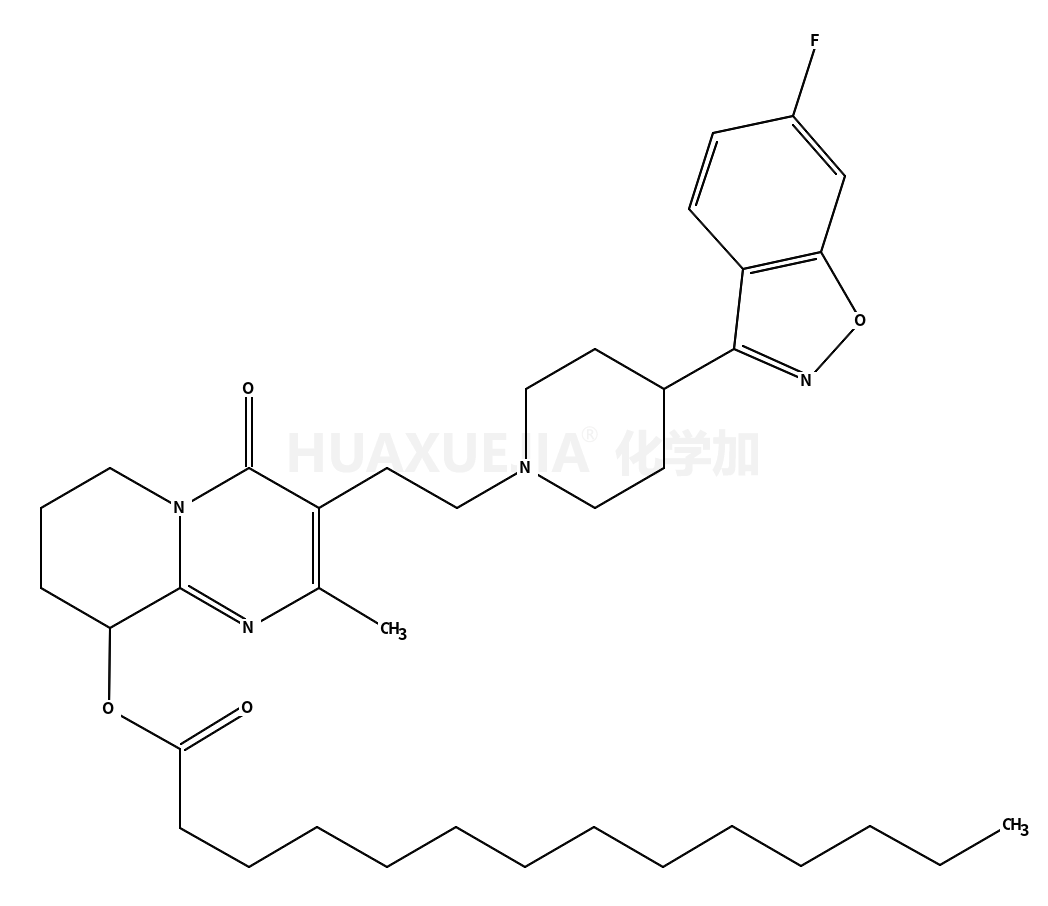 Tetradecanoic Acid 3-​[2-​[4-​(6-​Fluoro-​1,​2-​benzisoxazol-​3-​yl)​-​1-​piperidinyl]​ethyl]​-​6,​7,​8,​9-​tetrahydro-​2-​methyl-​4-​oxo-​4H-​pyrido[1,​2-​a]​pyrimidin-​9-​yl Ester