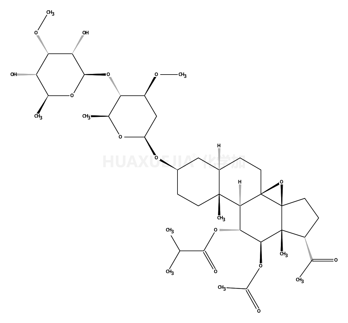 (3β,5α,11α,12β,14β,17α)-12-acetyloxy-3-[(2,6-dideoxy-4-O-(6-deoxy-3-O-methyl-β-D-allopyranosyl)-3-O-methyl-β-D-arabino-hexopyranosyl)oxy]-20-oxo-8,14-epoxypregnan-11-yl isobutyrate