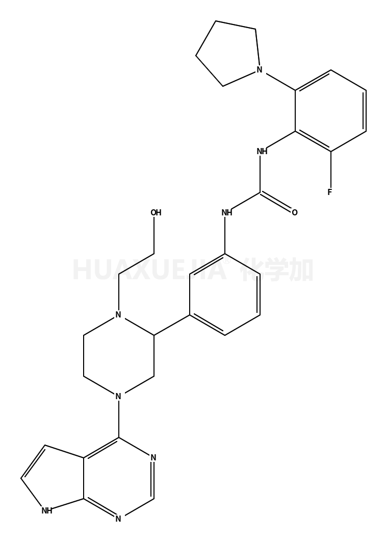 1-(2-fluoro-6-(pyrrolidin-1-yl)phenyl)-3-(3-(1-(2-hydroxyethyl)-4-(7H-pyrrolo[2,3-d]pyrimidin-4-yl)piperazin-2-yl)phenyl)urea