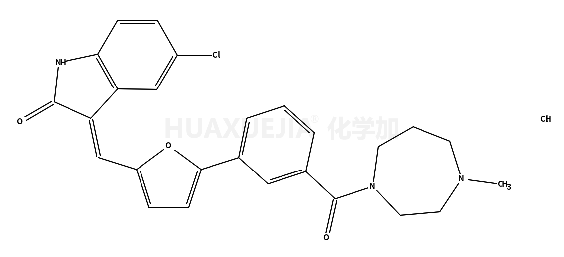 2H-​Indol-​2-​one, 5-​chloro-​3-​[[5-​[3-​[(hexahydro-​4-​methyl-​1H-​1,​4-​diazepin-​1-​yl)​carbonyl]​phenyl]​-​2-​furanyl]​methylene]​-​1,​3-​dihydro-​, hydrochloride (1:1)​, (3E)​-