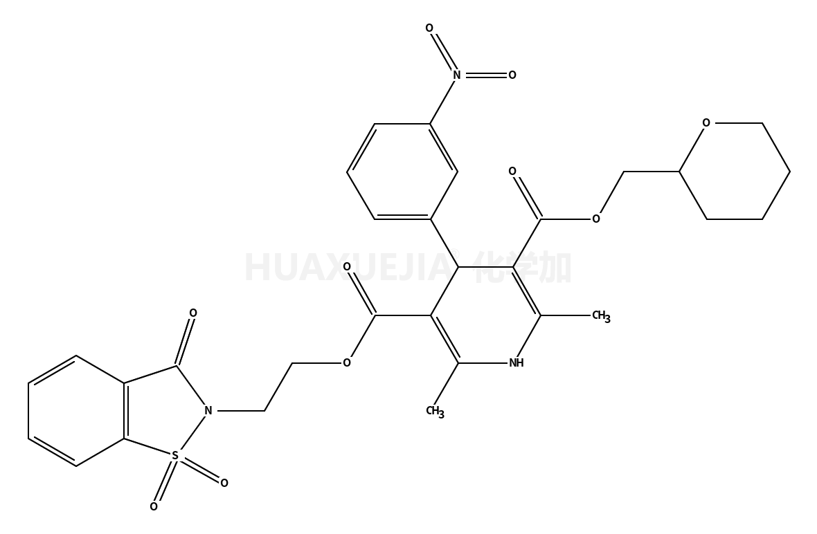5-O-(oxan-2-ylmethyl) 3-O-[2-(1,1,3-trioxo-1,2-benzothiazol-2-yl)ethyl] 2,6-dimethyl-4-(3-nitrophenyl)-1,4-dihydropyridine-3,5-dicarboxylate