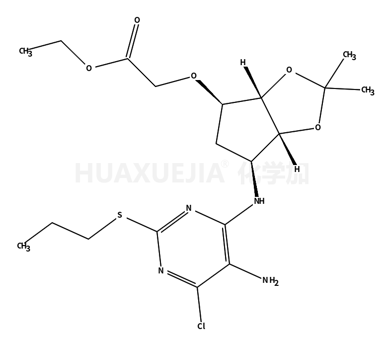 ethyl 2-((3aR,4S,6R,6aS)-6-(5-amino-6-chloro-2-(propylthio)-pyrimidin-4-ylamino)-2,2-dimethyltetrahydro-3aH-cyclopenta[d][1,3]dioxol-4-yloxy)-acetate