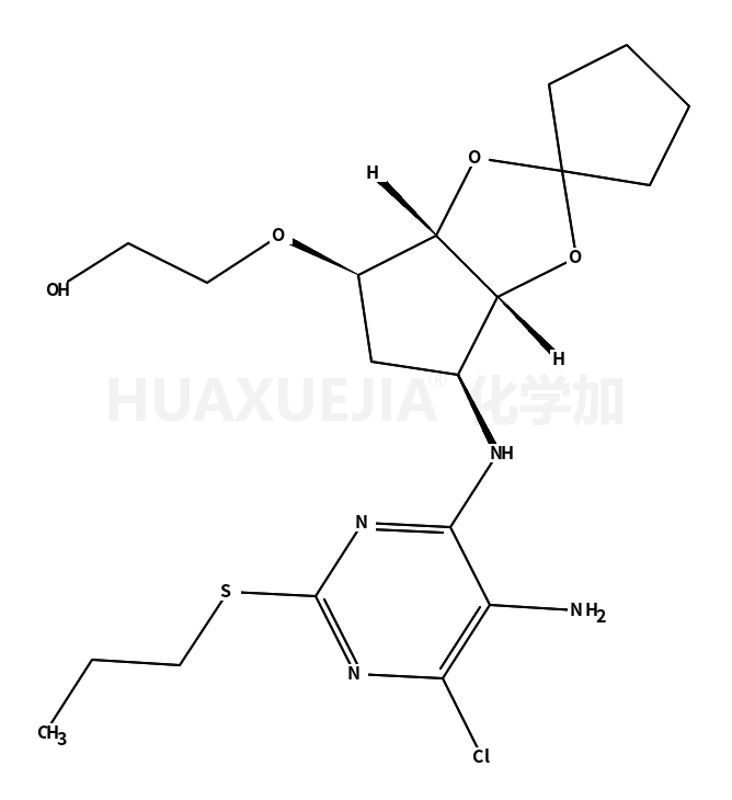 2-((3aS,4R,6S,6aR)-4-(5-amino-6-chloro-2-(propylthio)-pyrimidin-4-ylamino)tetrahydro-3aH-spiro[cyclopenta[d][1,3]dioxole-2,1'-cyclopentane]-6-yloxy)ethanol