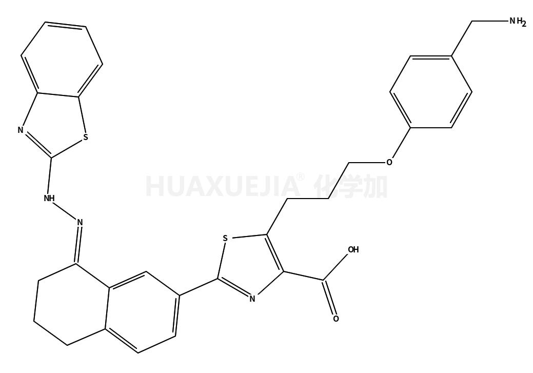 5-[3-[4-(aminomethyl)phenoxy]propyl]-2-[(8E)-8-(1,3-benzothiazol-2-ylhydrazinylidene)-6,7-dihydro-5H-naphthalen-2-yl]-1,3-thiazole-4-carboxylic acid