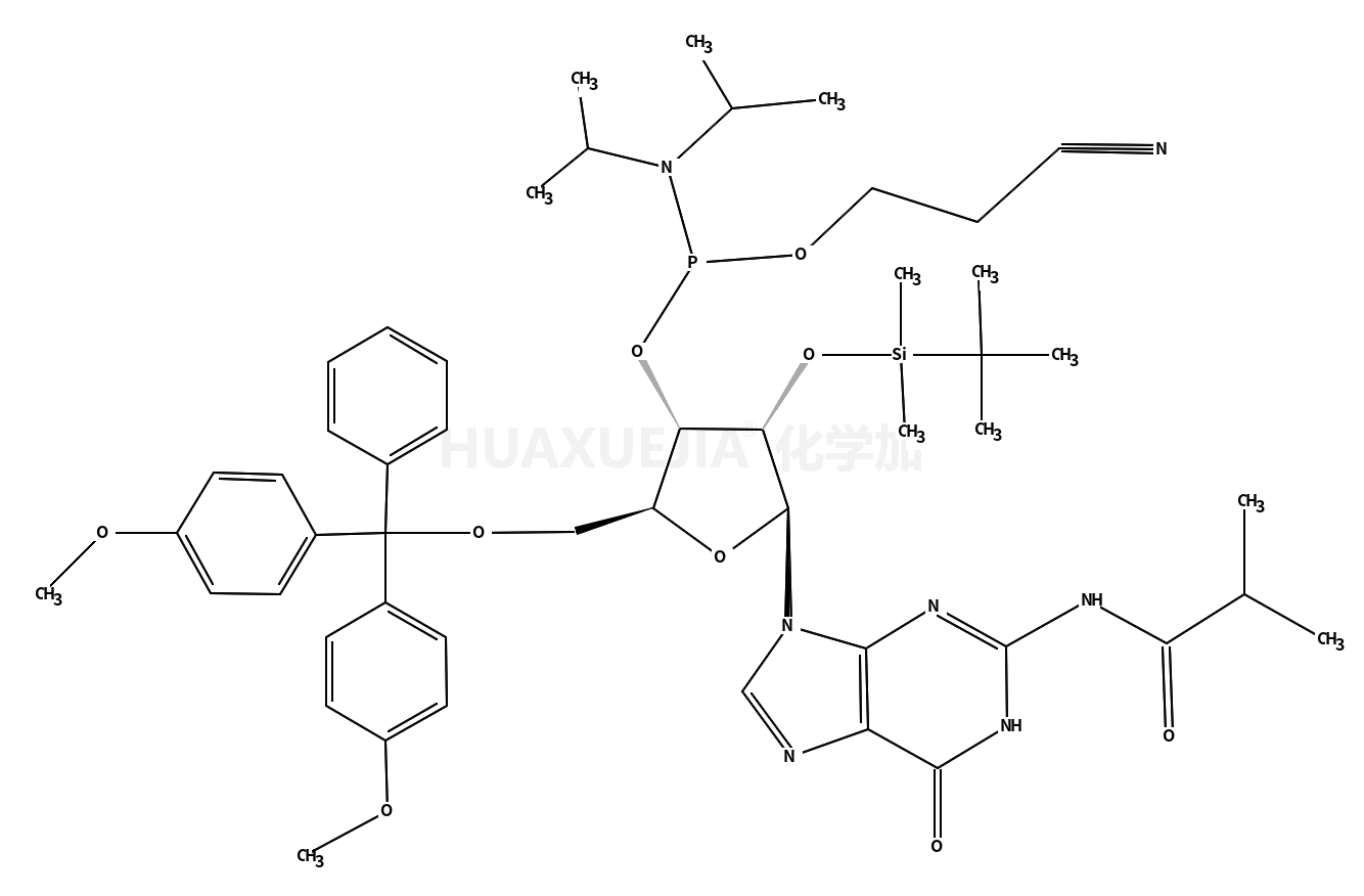 5'-O-(4,4-二甲氧基三苯甲基)-2'-O-[(叔丁基)二甲基硅基]-N-异丁酰基鸟苷-3'-(2-氰基乙基-N,N-二异丙基)亚磷酰胺