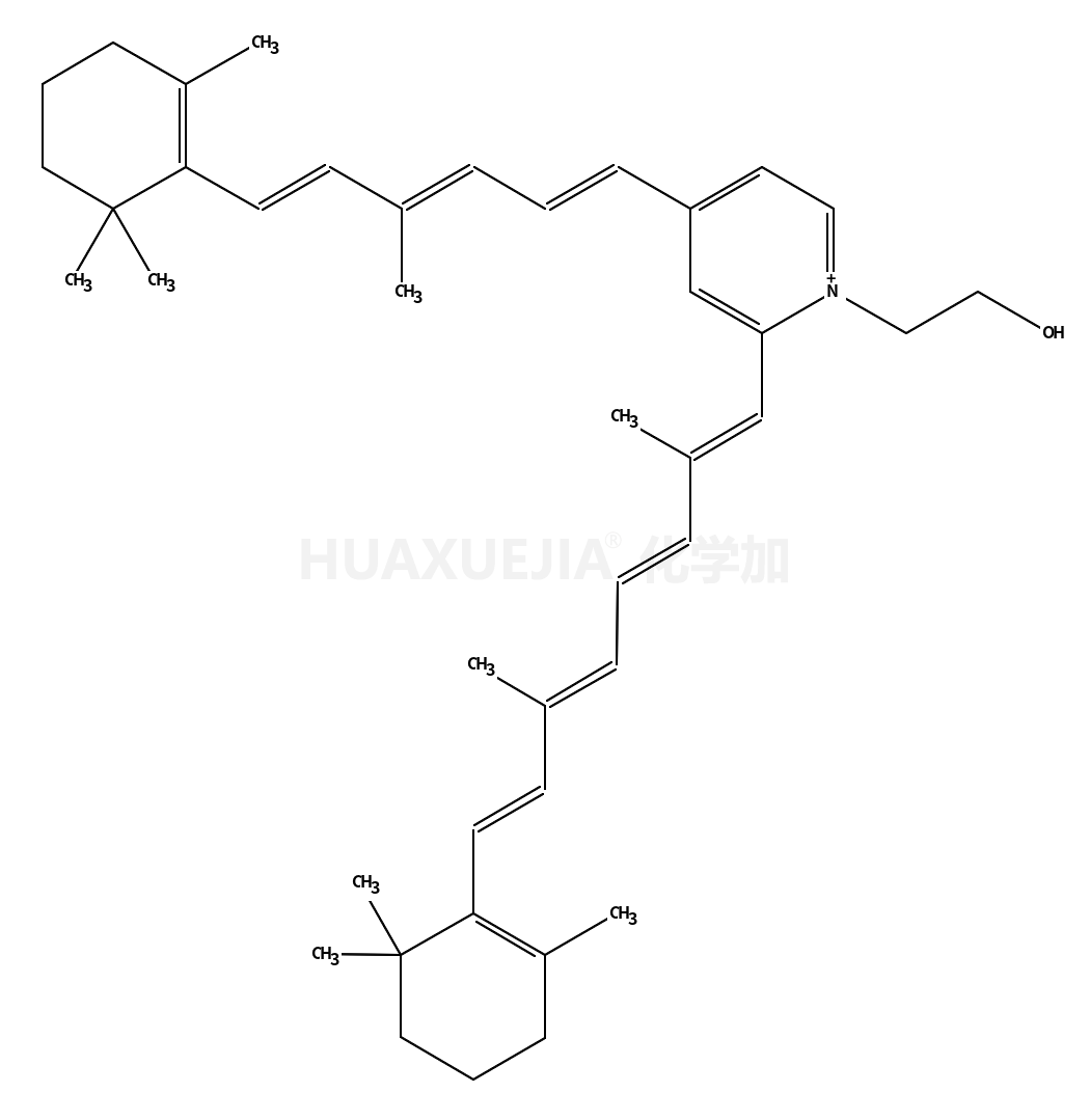 吡啶正離子,2-[(1E,3E,5E,7E)-2,6-二甲基-8-(2,6,6-三甲基-1-環己烯-1-基)-1,3,5,7-辛四烯-1-基]-1-(2-羥基乙基)-4-[(1E,3E,5E)-4-甲基-6-(2,6,6-三甲基-1-環己烯-1-基)-1,3,5-己三烯-1-基]-