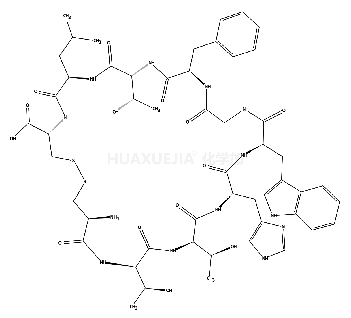 L-半胱氨酸,L-半胱氨酰-L-苏氨酰-L-苏氨酰-L-组氨酰-L-色氨酰甘氨酰-L-苯基丙氨酰-L-苏氨酰-L-亮氨酰-,环 (1&ampreg10)-二硫化