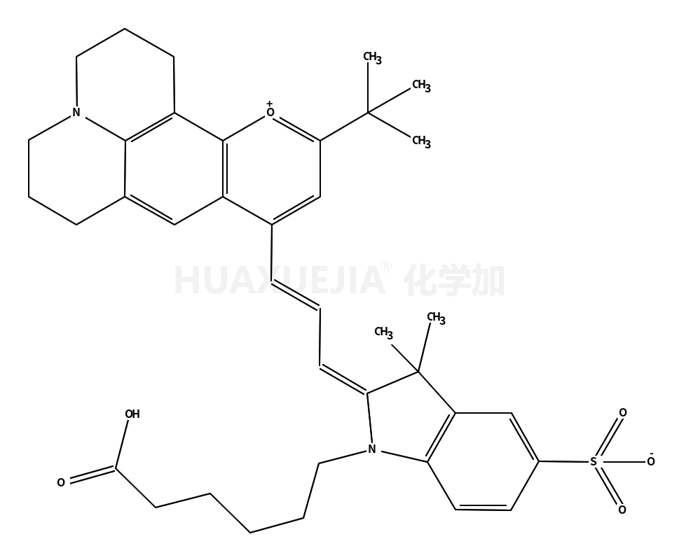 1-(5-Carboxypentyl)-3,3-dimethyl-2-{3-[11-(2-methyl-2-propanyl)-2 ,3,6,7-tetrahydro-1H,5H-pyrano[2,3-f]pyrido[3,2,1-ij]quinolin-4-i um-9-yl]-2-propen-1-ylidene}-5-indolinesulfonate
