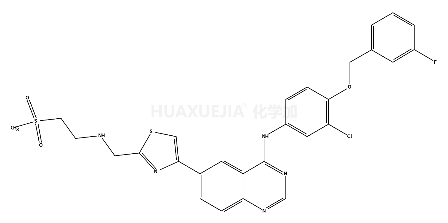 (4-(3-Fluoro-benzyloxy)-3-chlorophenyl)-(6-(2-((2-methanesulphonyl-ethylamino)methyl)-thiazol-4-yl)-quinazolin-4-yl)-amine