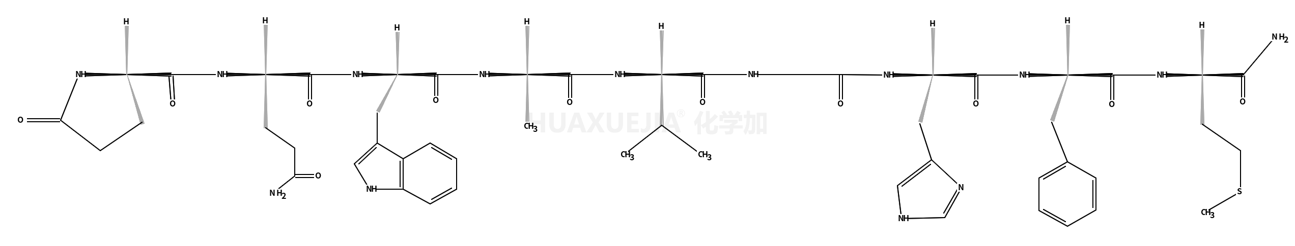 GLP-GLN-TRP-ALA-VAL-GLY-HIS-PHE-MET-NH2