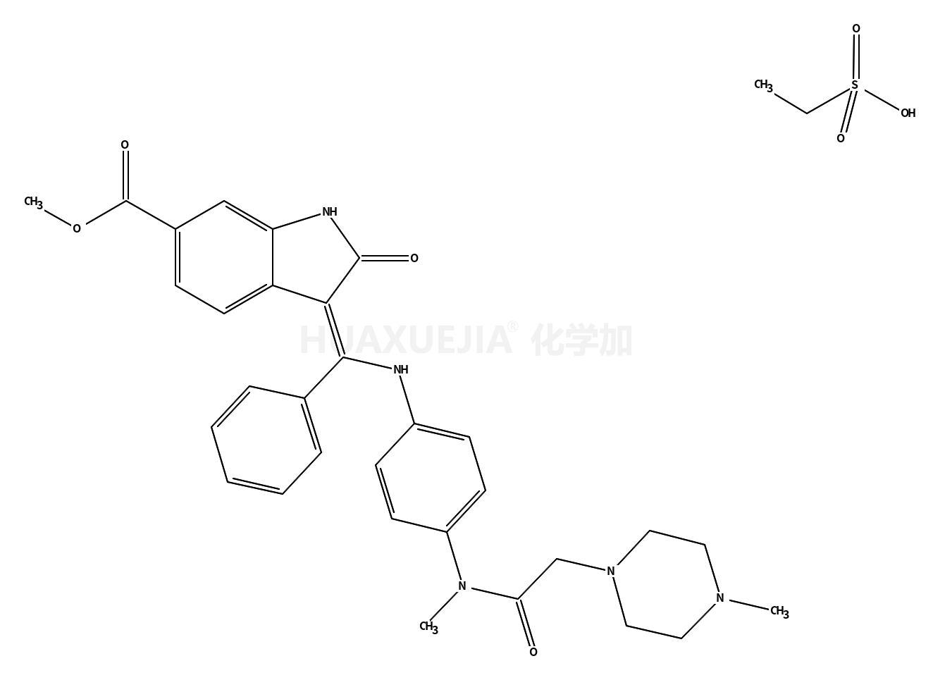 (3Z)-2,3-二氢-3-[[[4-[甲基[2-(4-甲基-1-哌嗪基)乙酰]氨基]苯基]氨基]苯亚甲基]-2-氧代-1H-吲哚-6-甲酸甲酯乙磺酸盐
