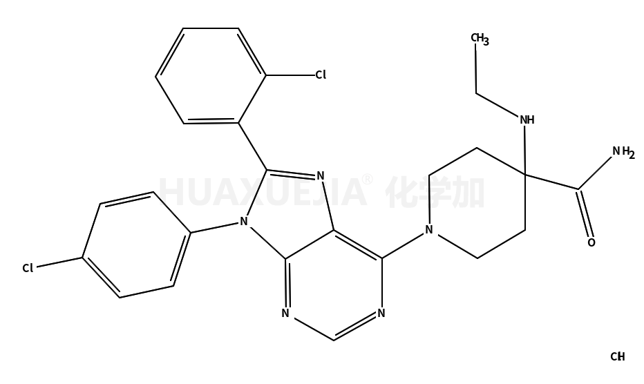 4-​Piperidinecarboxamid​e, 1-​[8-​(2-​chlorophenyl)​-​9-​(4-​chlorophenyl)​-​9H-​purin-​6-​yl]​-​4-​(ethylamino)​-​, hydrochloride (1:1)