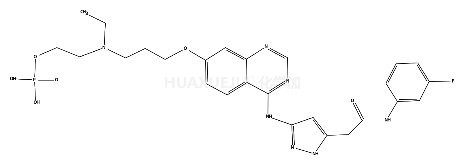 5-[[7-[3-[乙基[2-(磷酰氧基)乙基]氨基]丙氧基]-4-喹唑啉基]氨基]-N-(3-氟苯基)-1H-吡唑-3-乙酰胺
