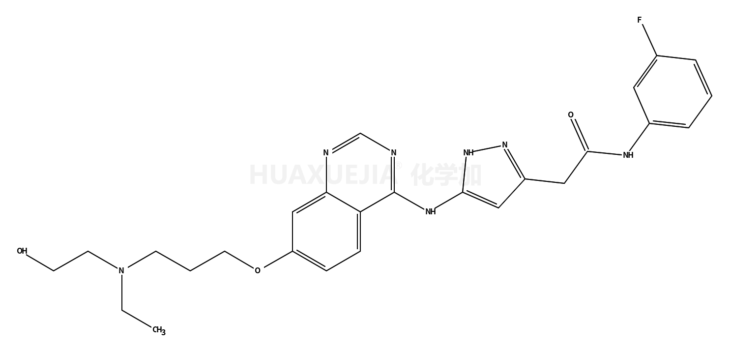 5-[[7-[3-[乙基(2-羟基乙基)氨基]丙氧基]-4-喹唑啉]氨基]-N-(3-氟苯基)-1H-吡唑-3-乙酰胺